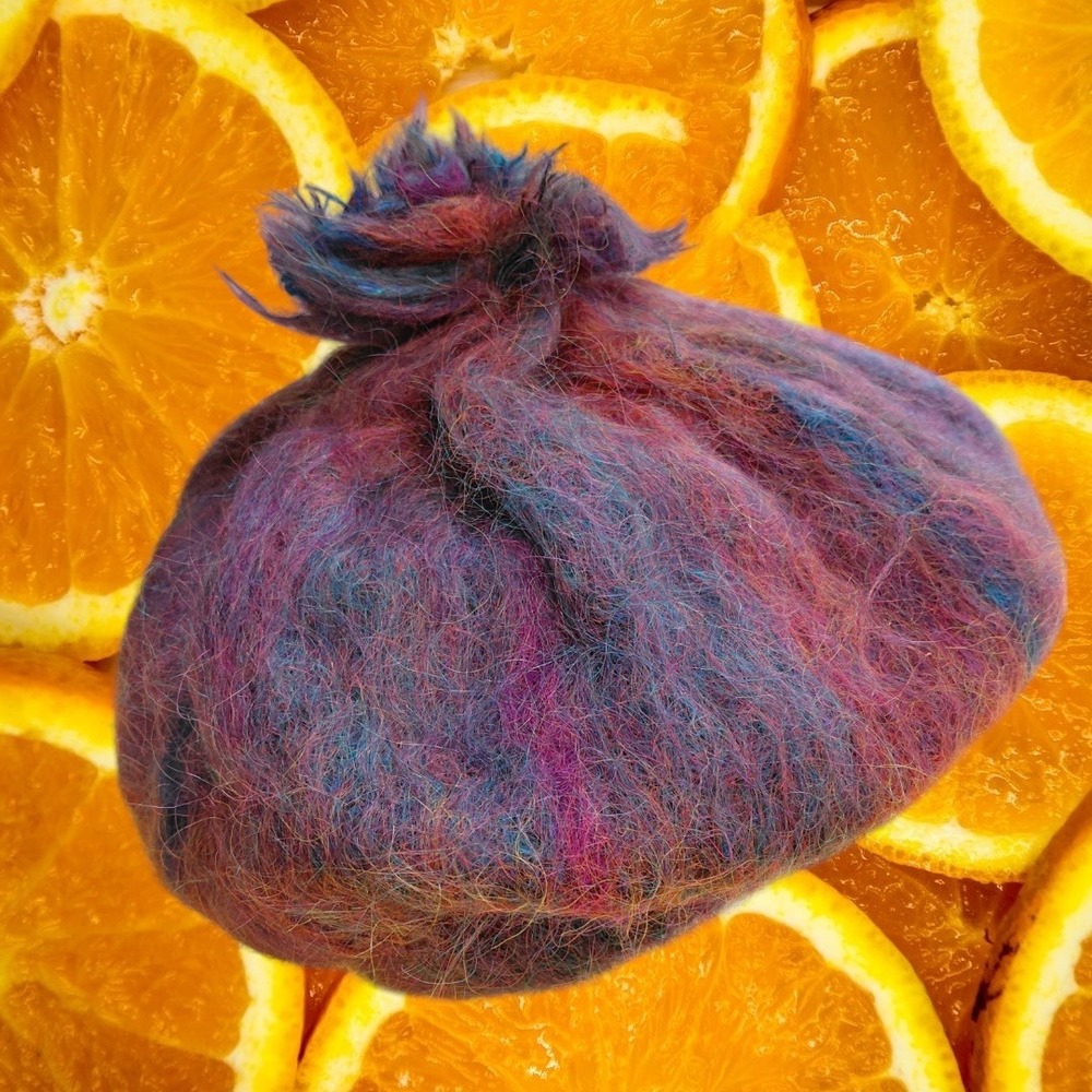 Avoca Handweavers Ireland Mohair Wool Beret Hat Purple Blue Pink Fuzzy Pom Pom